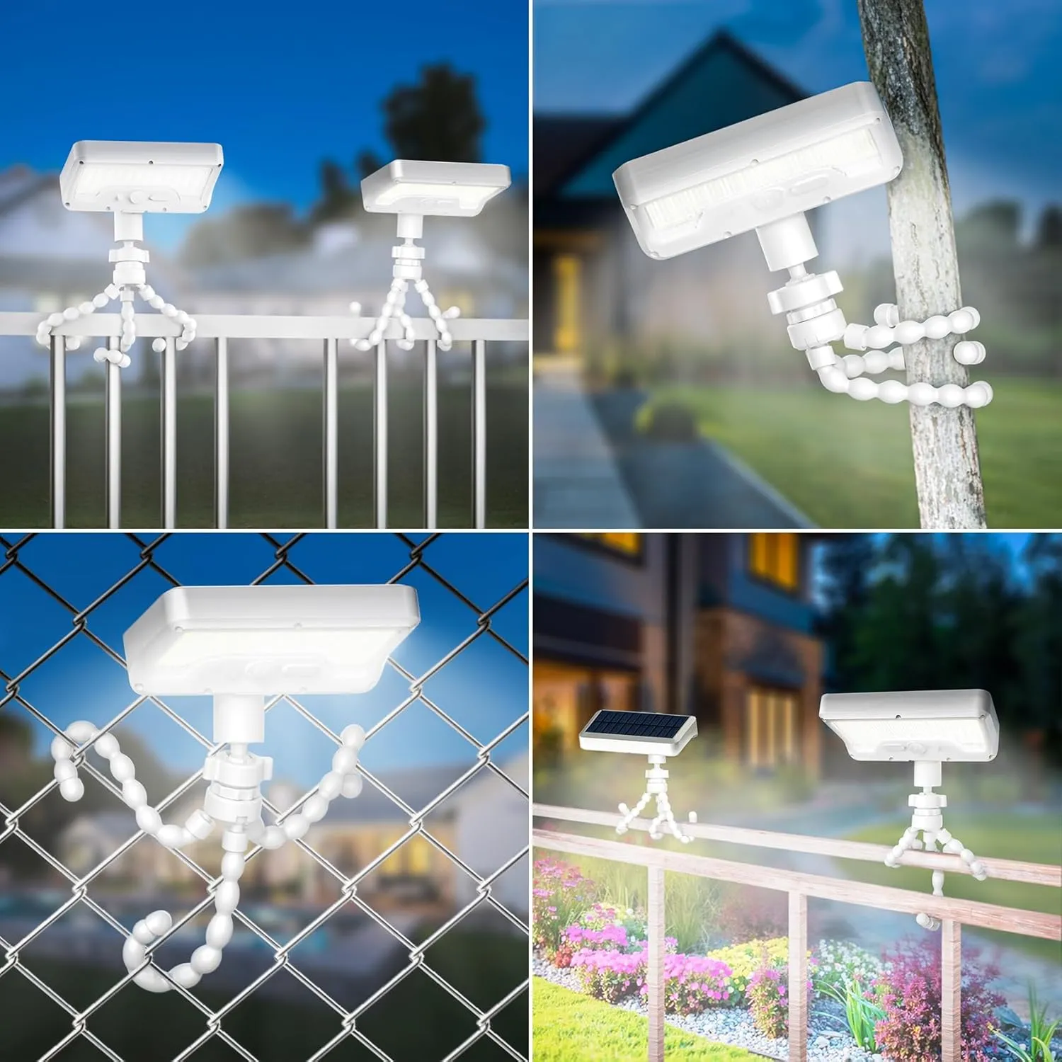 Tryme 92 LED Solar Lights Outdoor Waterproof with Motion Sensor, Octopus Stand, Adjustable Angle, Optical Diffuser Lens, 3 Modes, USB & Solar Powered, Fence Lights for Garden, Gate (1 Pack)