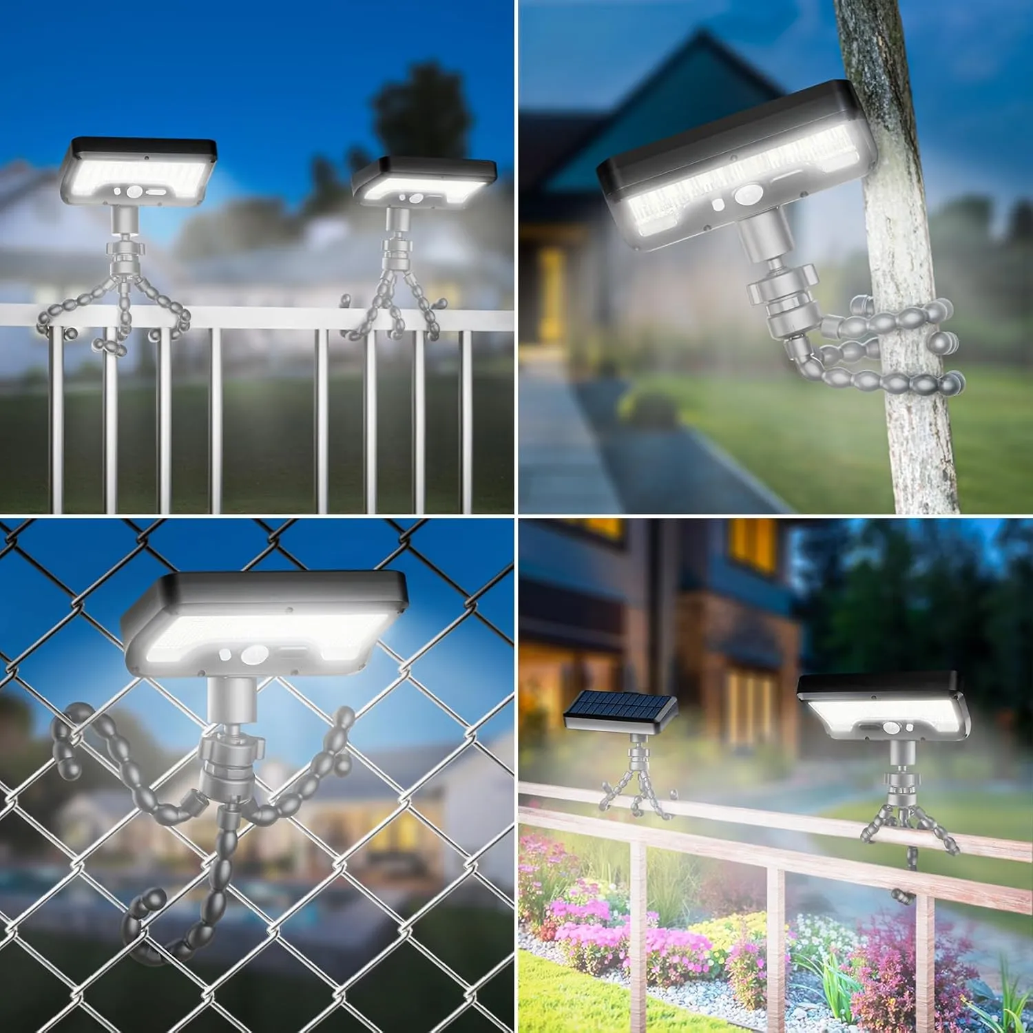 Tryme 92 LED Solar Lights Outdoor with Motion Sensor, Octopus Stand, Adjustable Angle, USB & Solar Powered, Optical Diffuser Lens, 3 Modes, IP65 Waterproof Fence Lights for Garden, Gate (1 Pack)