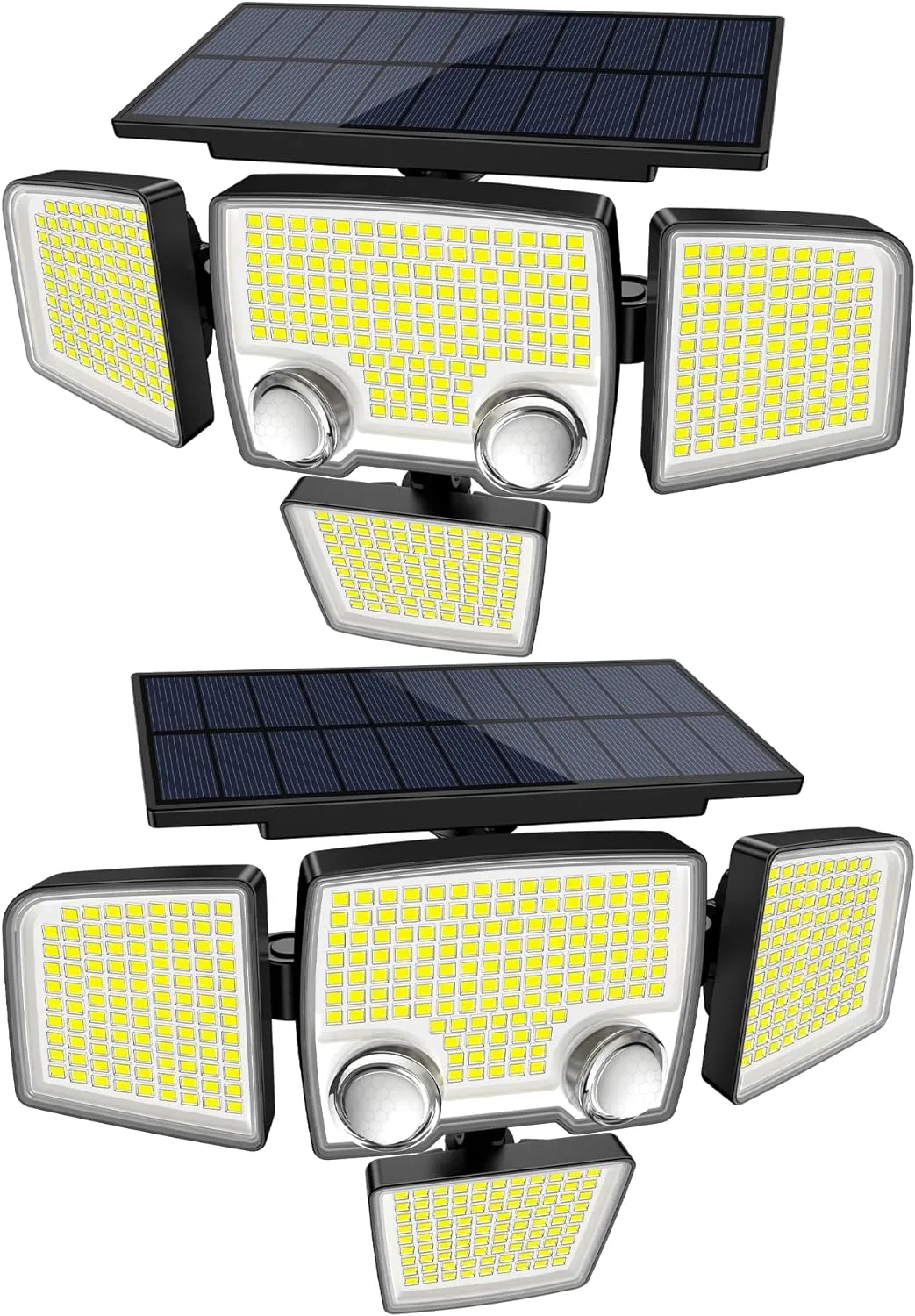 Tuffenough Solar Outdoor Lights with Motion Sensor - 2500LM Bright 4 Heads LED Security Flood Light with 2 Sensors - 3 Modes Solar Powered Detected Wall Lamp Fixtures Waterproof for Outside Yard
