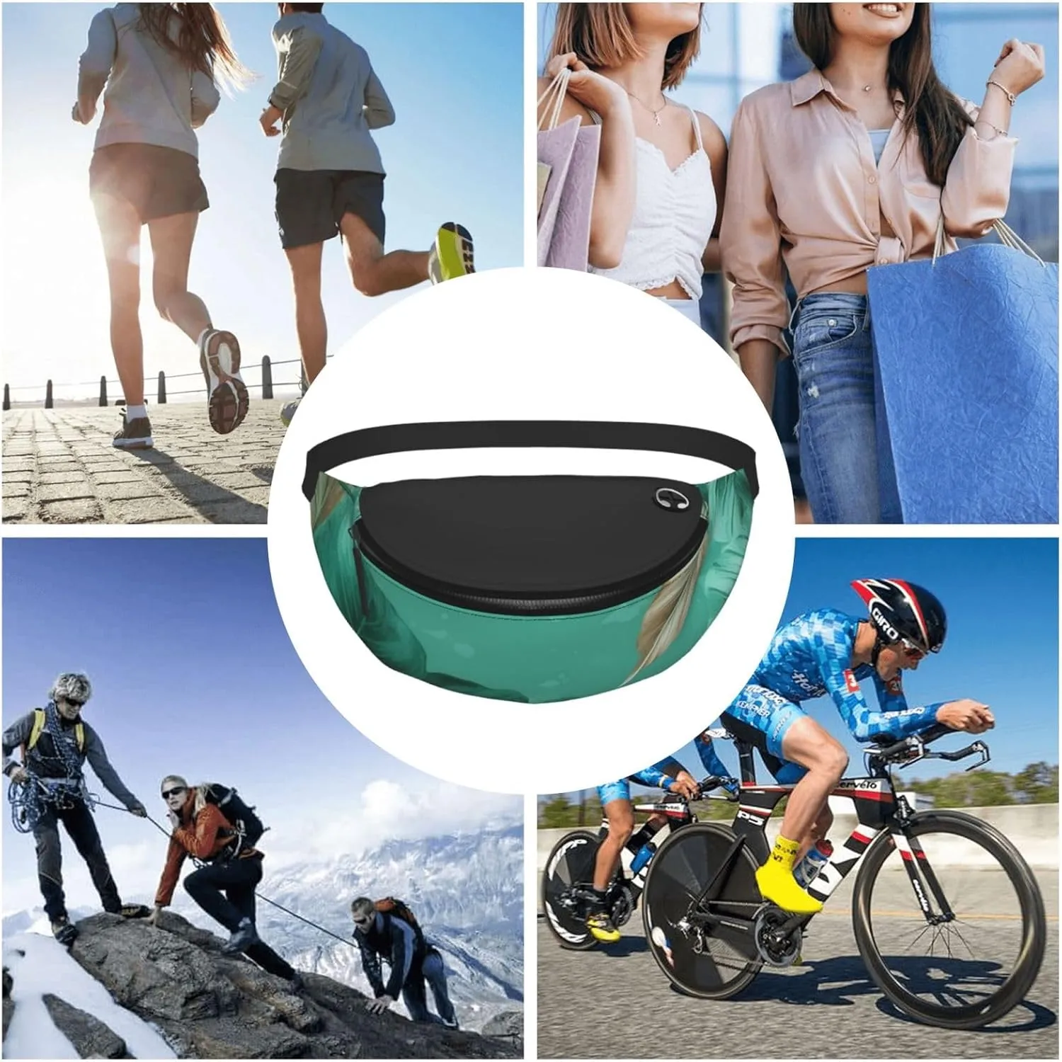 Turquoise Green Leaves Fanny Pack for Man Women Waist Bag Adjustable Belt Casual Chest Bag Bum Bags for Travel Sports Running Hiking Waist Packs