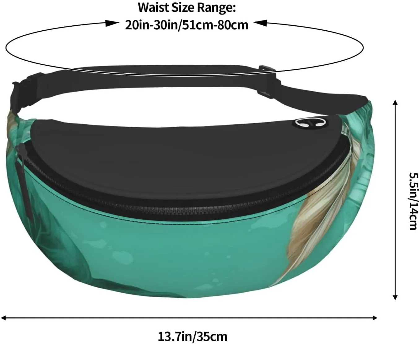 Turquoise Green Leaves Fanny Pack for Man Women Waist Bag Adjustable Belt Casual Chest Bag Bum Bags for Travel Sports Running Hiking Waist Packs