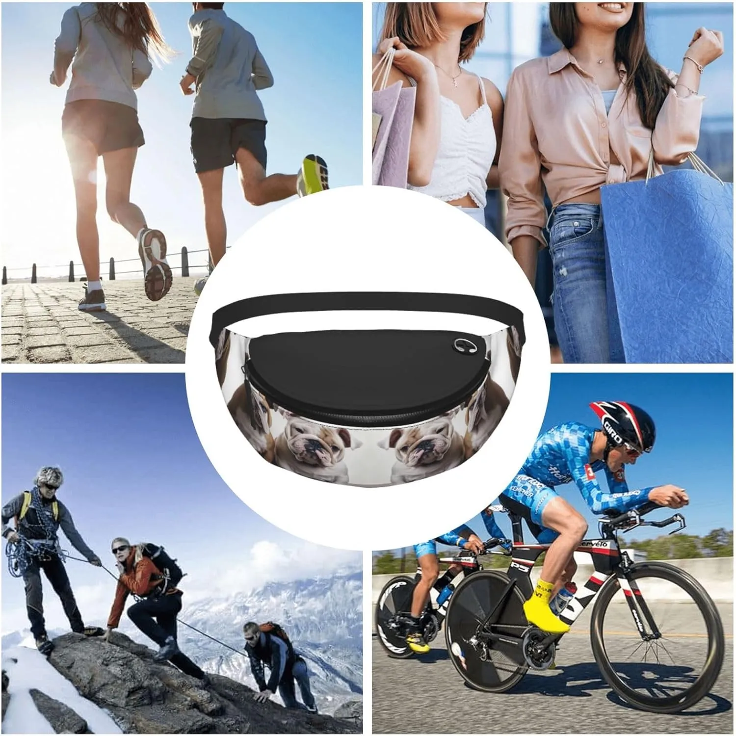 Two Cute Bulldog Dogs Fanny Pack for Man Women Waist Bag Adjustable Belt Casual Chest Bag Bum Bags for Travel Sports Running Hiking Waist Packs