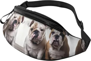 Two Cute Bulldog Dogs Fanny Pack for Man Women Waist Bag Adjustable Belt Casual Chest Bag Bum Bags for Travel Sports Running Hiking Waist Packs