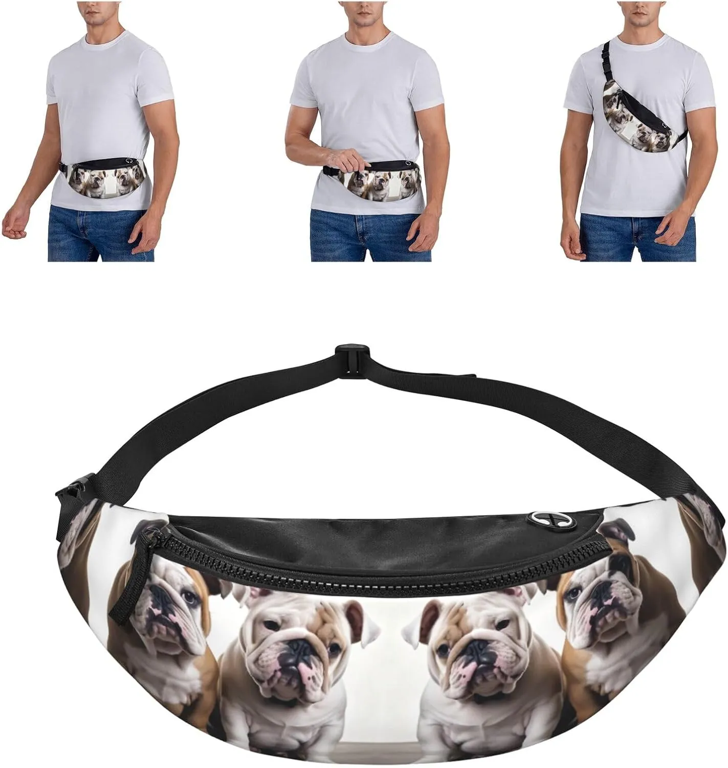 Two Cute Bulldog Dogs Fanny Pack for Man Women Waist Bag Adjustable Belt Casual Chest Bag Bum Bags for Travel Sports Running Hiking Waist Packs