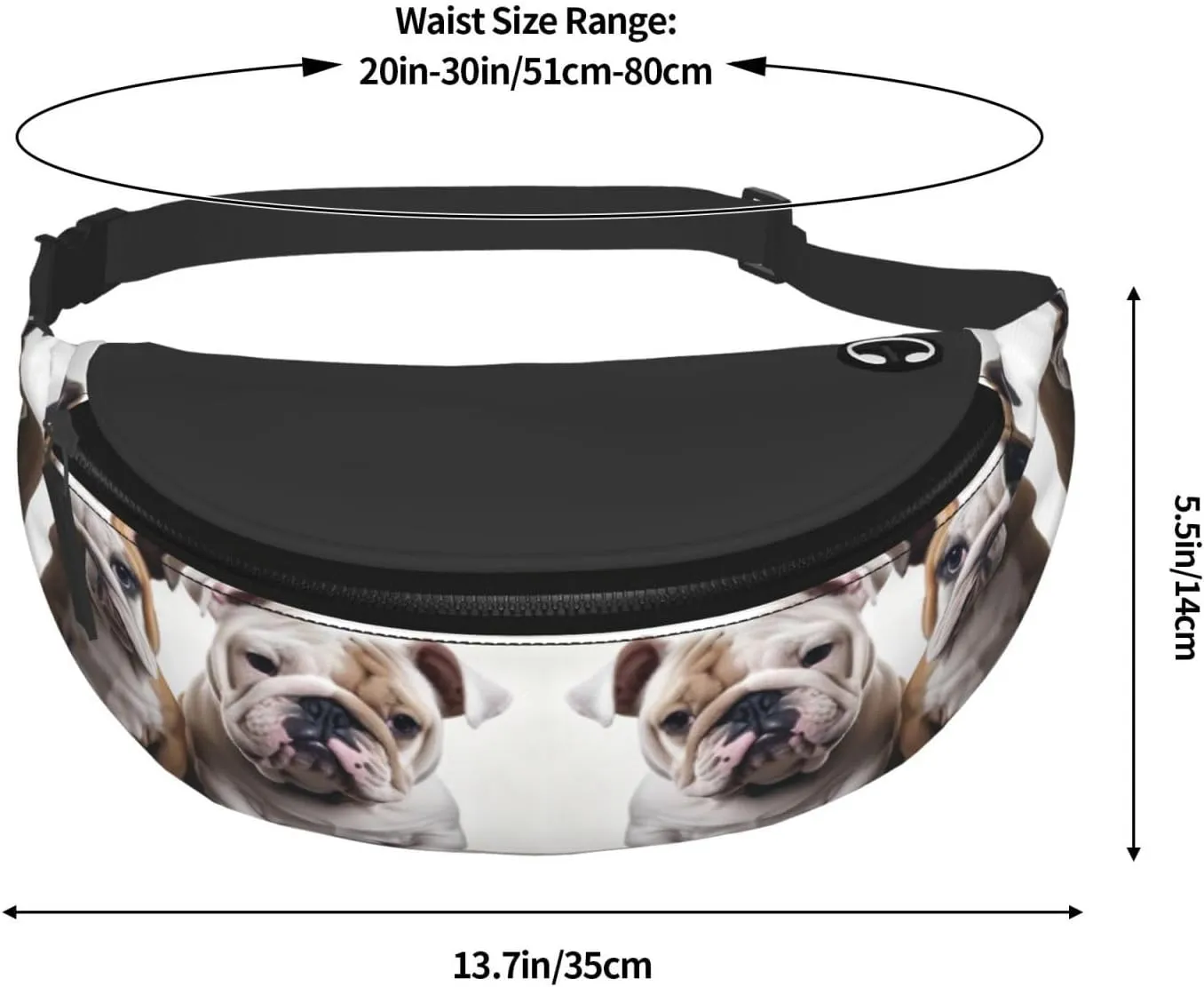 Two Cute Bulldog Dogs Fanny Pack for Man Women Waist Bag Adjustable Belt Casual Chest Bag Bum Bags for Travel Sports Running Hiking Waist Packs