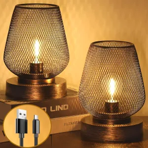 UBright 2 Pack Rechargeable Table Lamp Cordless Table Lamp Battery Operated Lights Metal with 4 Lighting Mode Indoor Outdoor Lights for Patio Bedroom Living Room (Bulb Included) Bronze