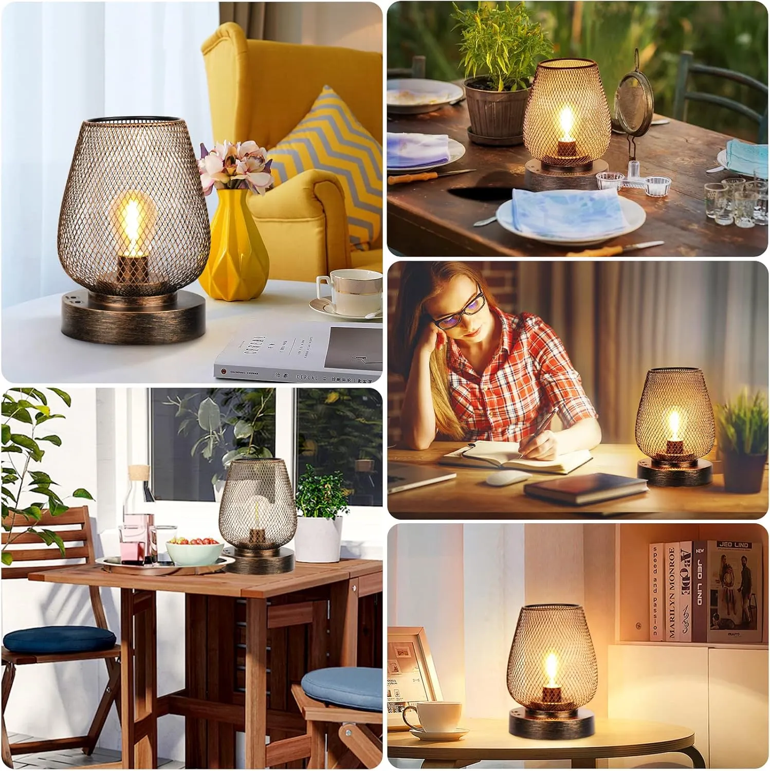 UBright 2 Pack Rechargeable Table Lamp Cordless Table Lamp Battery Operated Lights Metal with 4 Lighting Mode Indoor Outdoor Lights for Patio Bedroom Living Room (Bulb Included) Bronze