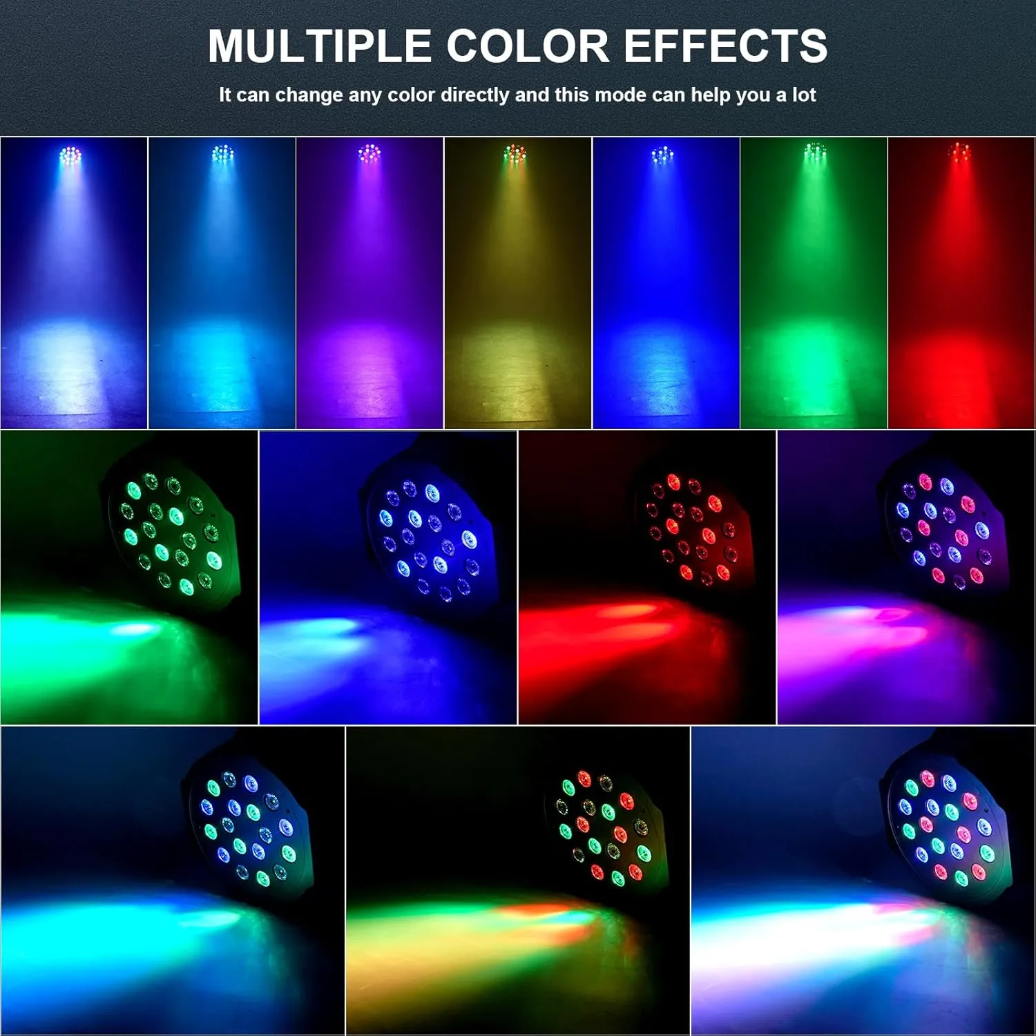 U`King Battery Powered Stage Lights, 18 * 2W RGB LED Par Can, DMX512 & Sound-Activated Wireless Uplights, 7 CH Rechargeable Par Lights for Party, Event, Wedding, DJ Show, 8 Pack