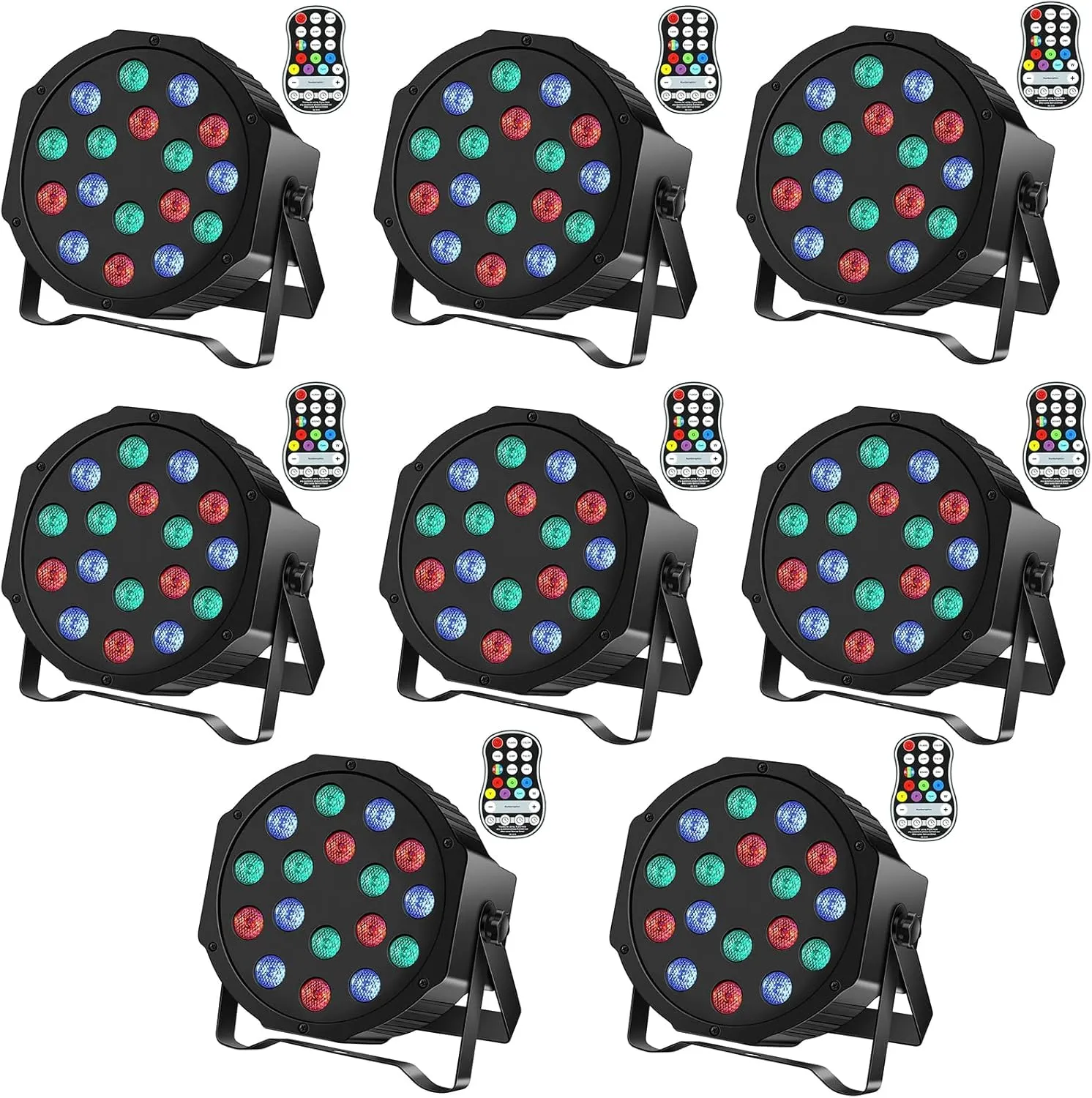 U`King Battery Powered Stage Lights, 18 * 2W RGB LED Par Can, DMX512 & Sound-Activated Wireless Uplights, 7 CH Rechargeable Par Lights for Party, Event, Wedding, DJ Show, 8 Pack
