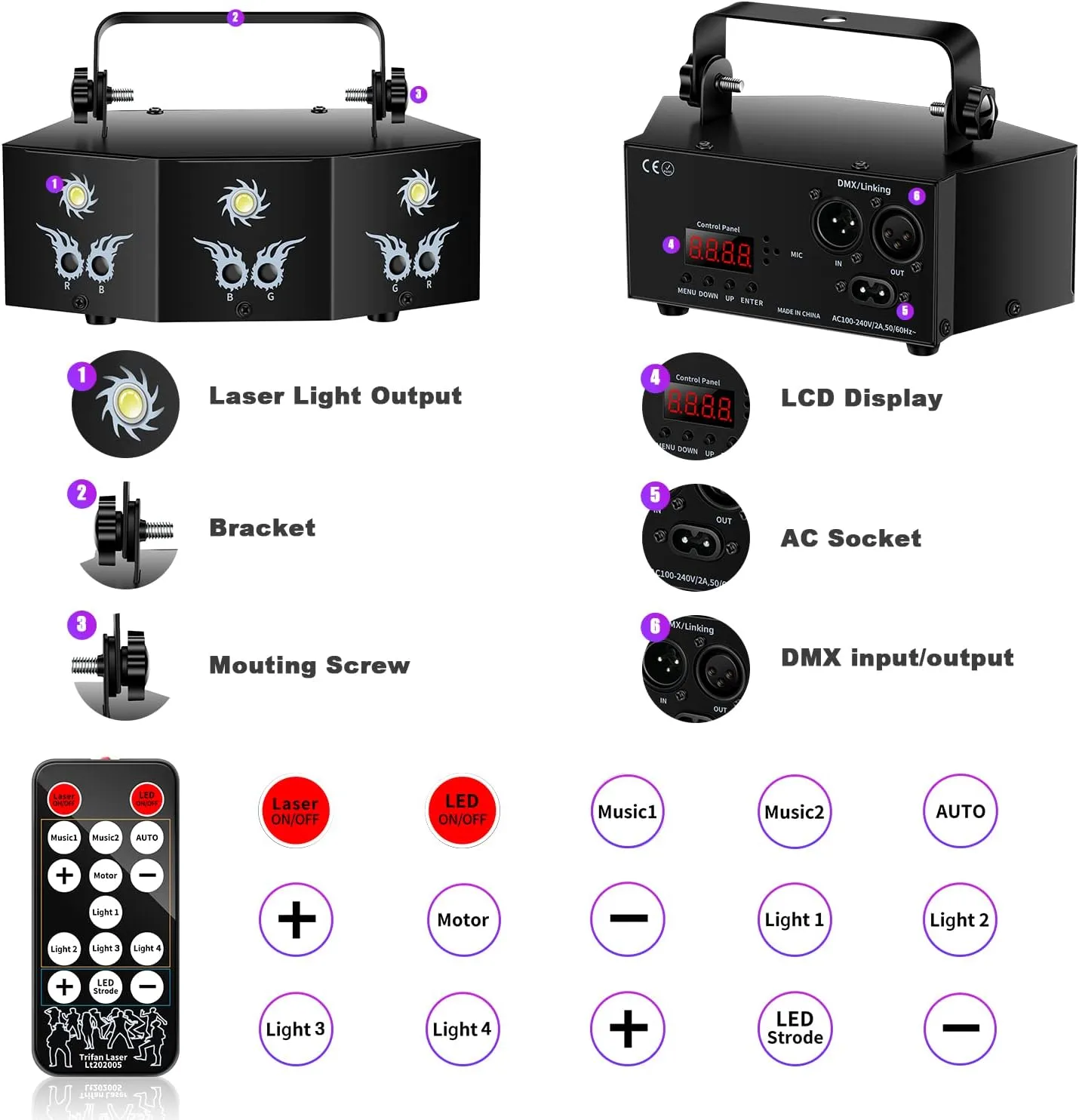 U`King Party Lights DJ Disco Light,9 Lens Stage Lighting Support DMX512 and Sound Activated with Remote Control Laser Lights for Parties Birthday Wedding Karaoke Bar KTV Club Stage Live Show(4 PCS)
