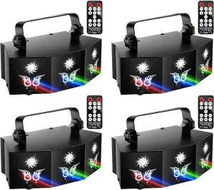 U`King Party Lights DJ Disco Light,9 Lens Stage Lighting Support DMX512 and Sound Activated with Remote Control Laser Lights for Parties Birthday Wedding Karaoke Bar KTV Club Stage Live Show(4 PCS)