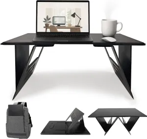 Ultra-Thin Portable Lap Desk - Foldable 0.39” Lightweight PU Desk for Home/Car/Camping, Adjustable Angle Laptop Table (Black)
