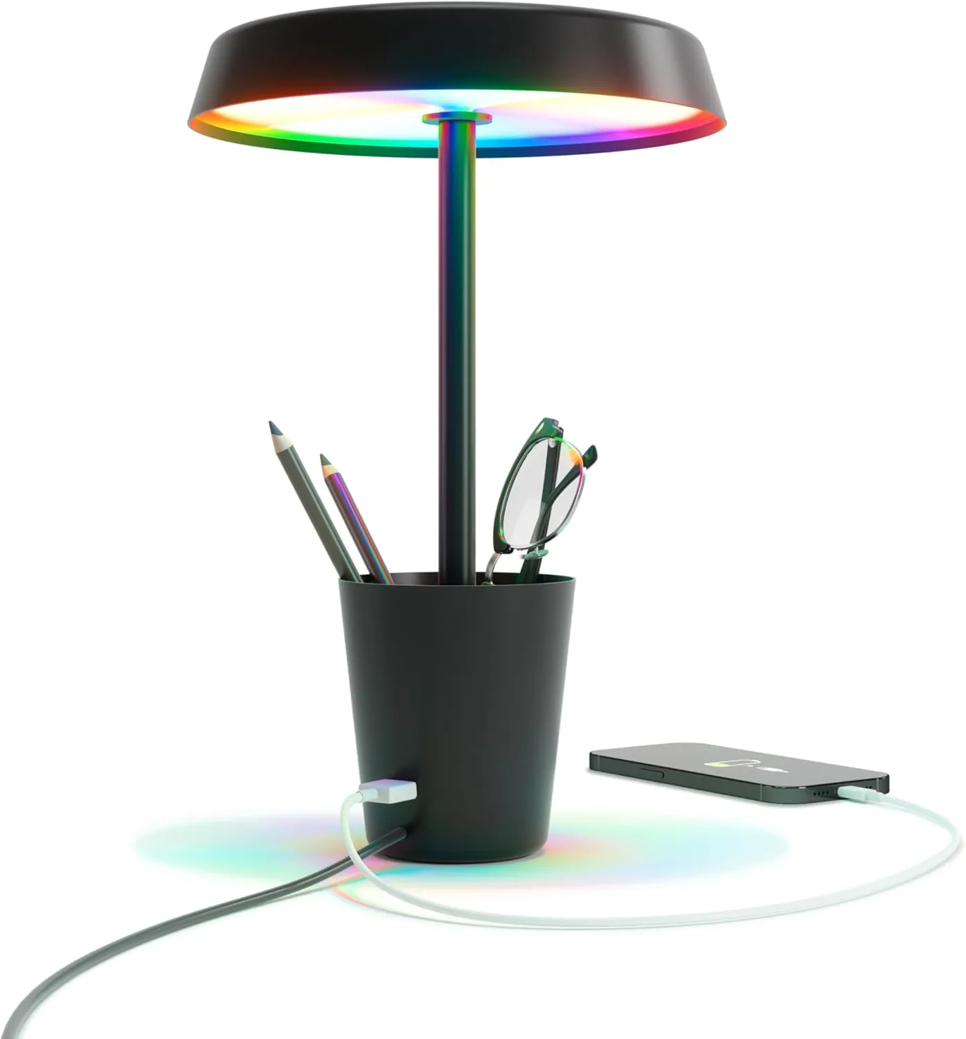 Umbra Cup Smart Lamp with Over 16 Million Colors, Long Lifespan, USB-A Charging Port, and Nanoleaf App Support (Black)
