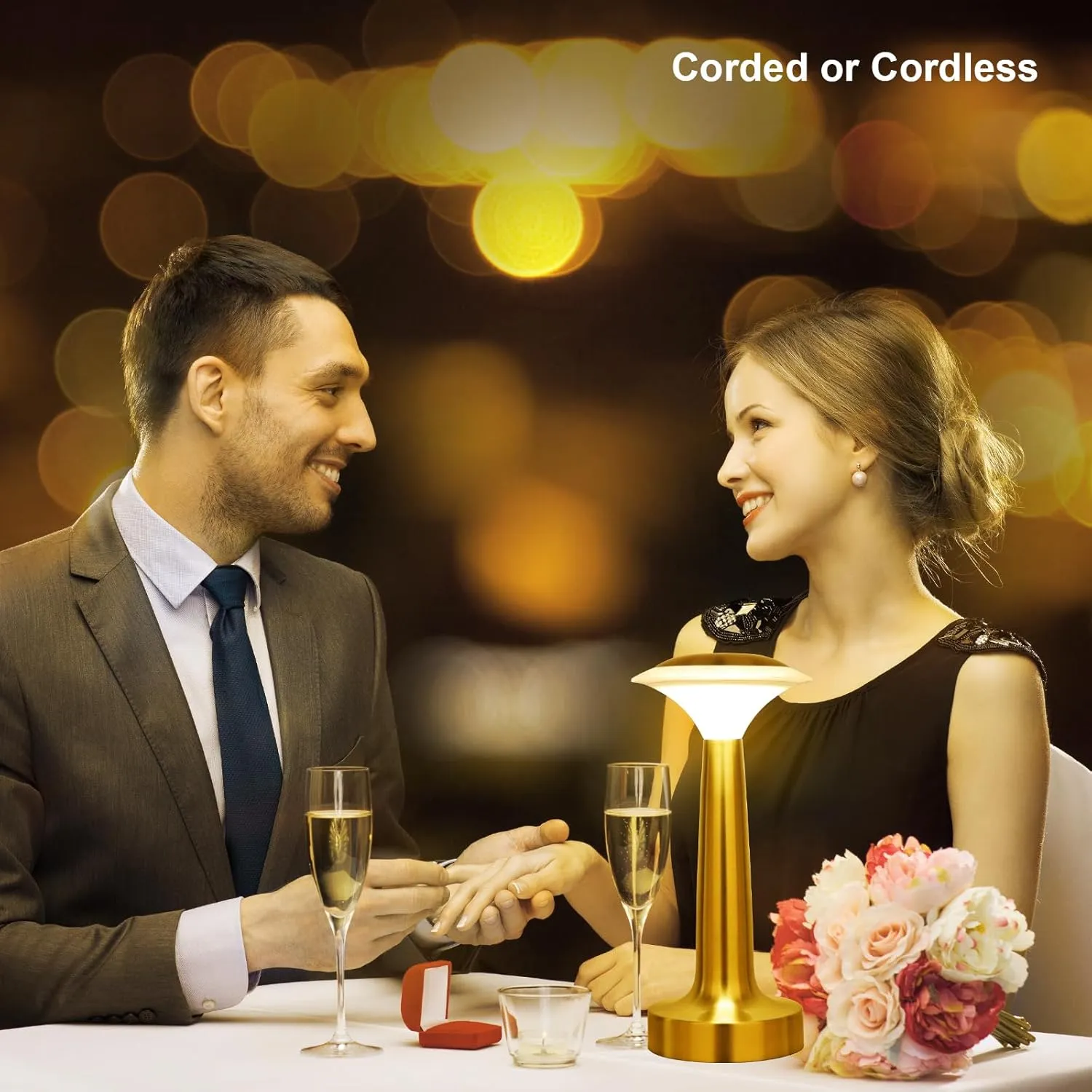 UMEXUS Small Cordless Table Lamp, Rechargeable Battery Operated Lights, Portable Ambient Lighting for Outdoor Restaurant Bar Dining Table Patio, Dimmable Touch Control Bedside Lamp, Gold
