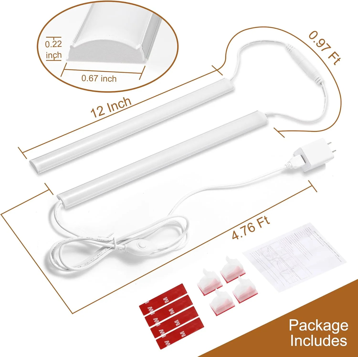 Under Cabinet Lighting, 2pcs 12" 3000K Dimmable LED Closet Light, USB Plug, Memory Function, Linkable LED Cabinet Light Bar for Kitchen, Plug-in Workbench Light, Super Slim LED Light Bar for Room