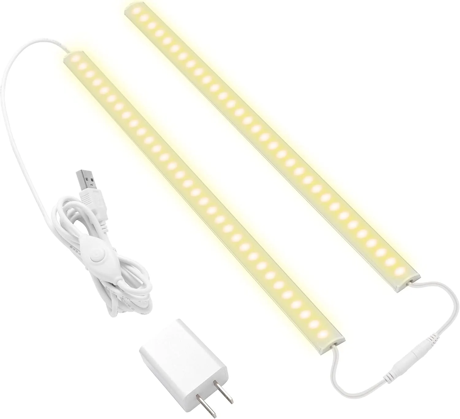 Under Cabinet Lighting, 2pcs 12" 3000K Dimmable LED Closet Light, USB Plug, Memory Function, Linkable LED Cabinet Light Bar for Kitchen, Plug-in Workbench Light, Super Slim LED Light Bar for Room