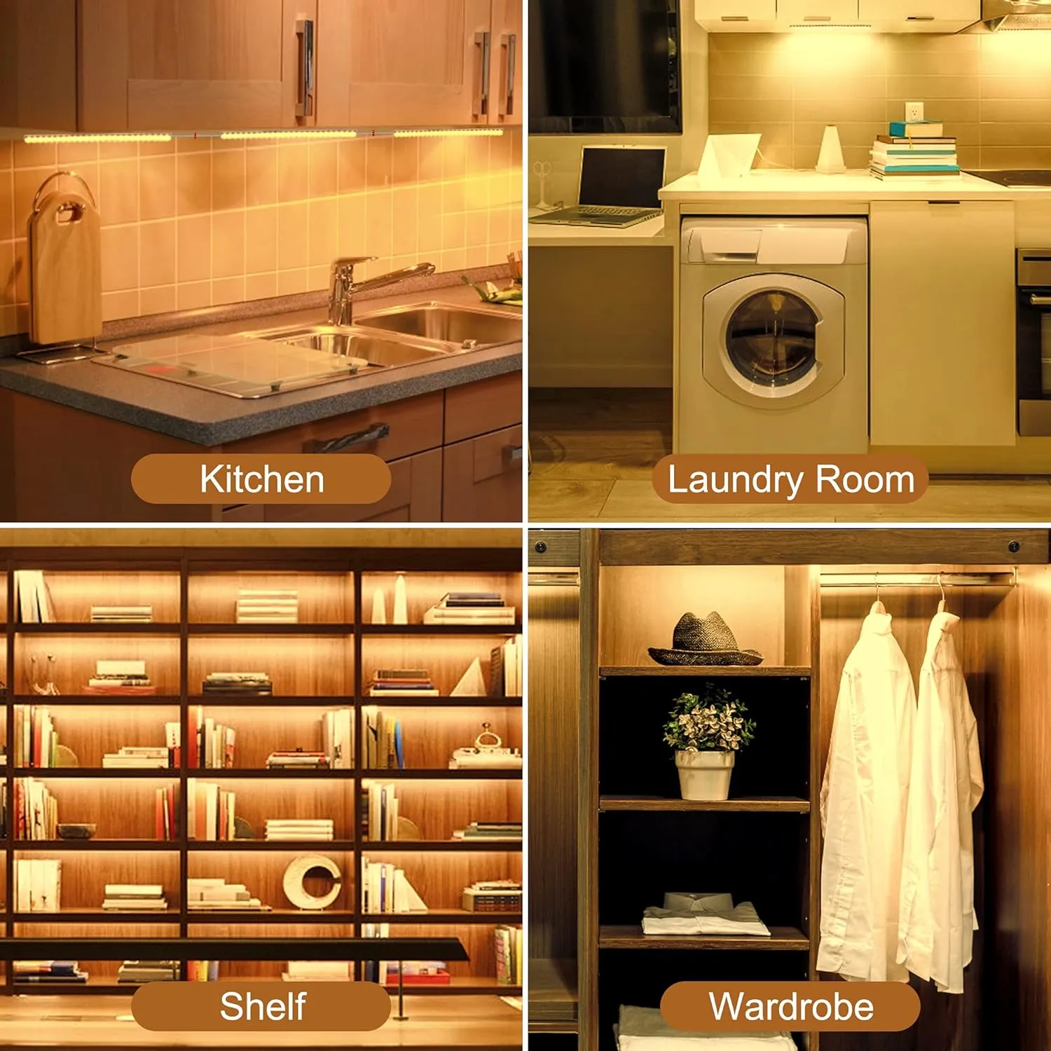 Under Cabinet Lighting, 2pcs 12" 3000K Dimmable LED Closet Light, USB Plug, Memory Function, Linkable LED Cabinet Light Bar for Kitchen, Plug-in Workbench Light, Super Slim LED Light Bar for Room
