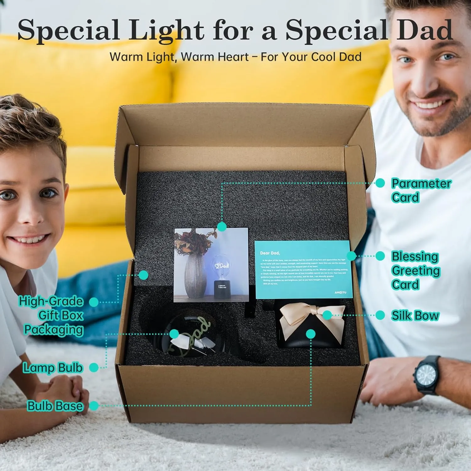 Unique Dad Gifts for Fathers Day, Appreciation Gifts Cool Dad Birthday Gift from Daughter Son Rechargeable Battery Operated Cordless Table Lamp Portable Nightlight for Bedside Bedroom Presents fathers