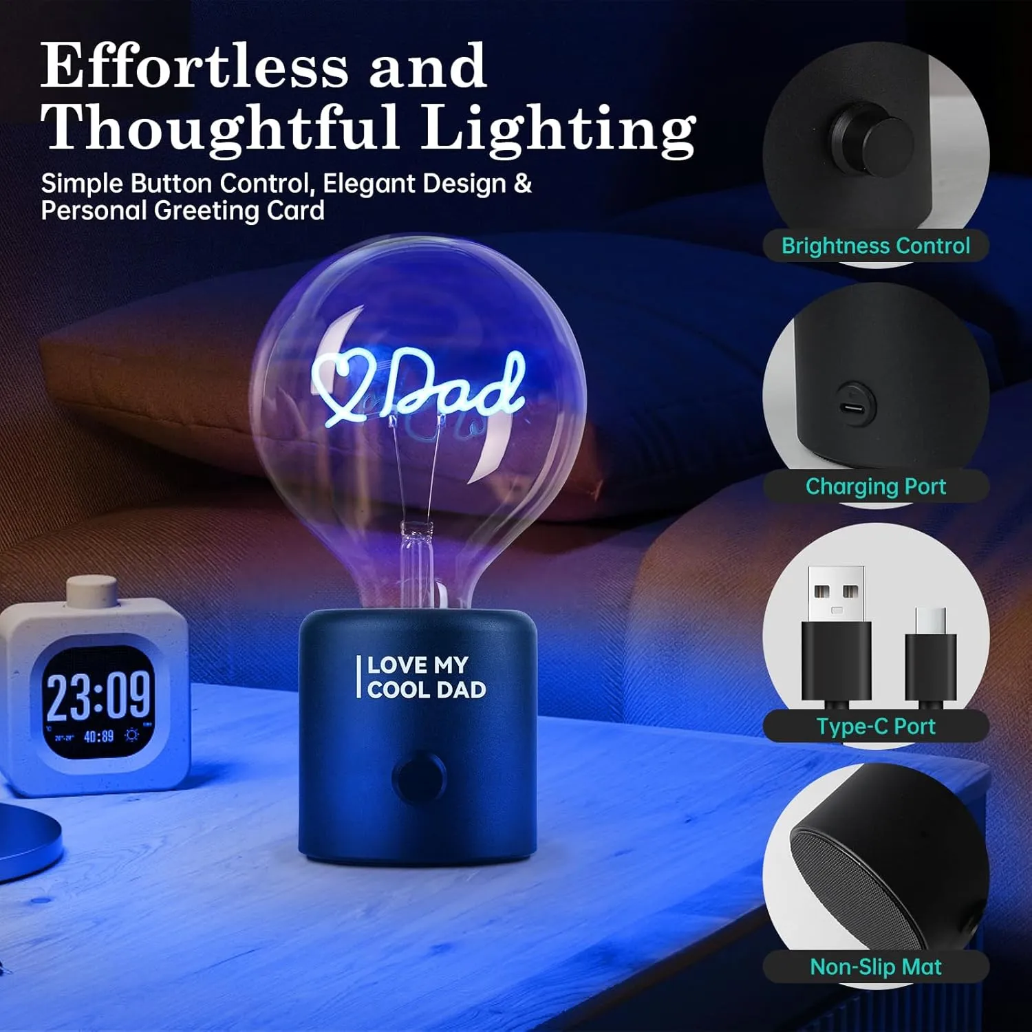 Unique Dad Gifts for Fathers Day, Appreciation Gifts Cool Dad Birthday Gift from Daughter Son Rechargeable Battery Operated Cordless Table Lamp Portable Nightlight for Bedside Bedroom Presents fathers
