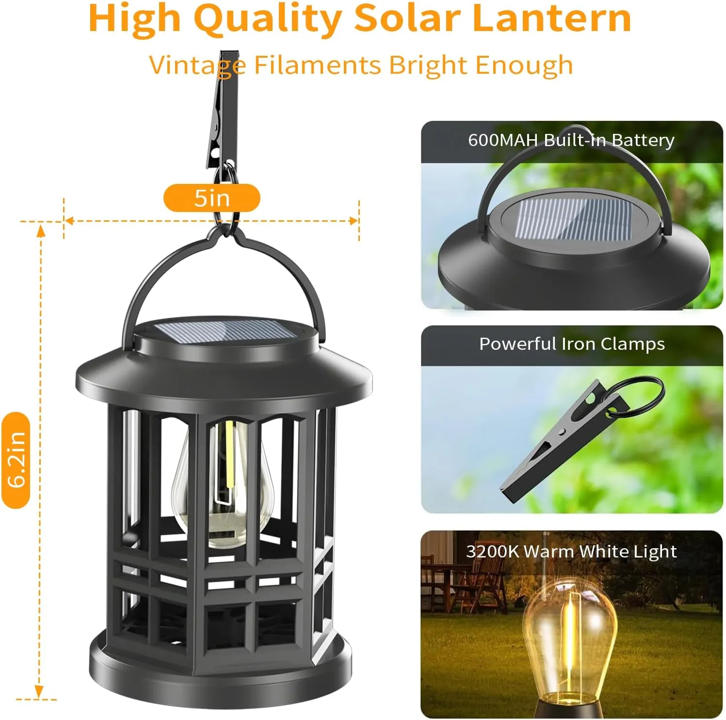 Upgraded Solar Lanterns Outdoor Waterproof, Bright Hanging Solar Lights for Outside,Solar Powered Lanterns Lighting LED for Garden Patio Yard Decorative 2 Pack (Warm Light)