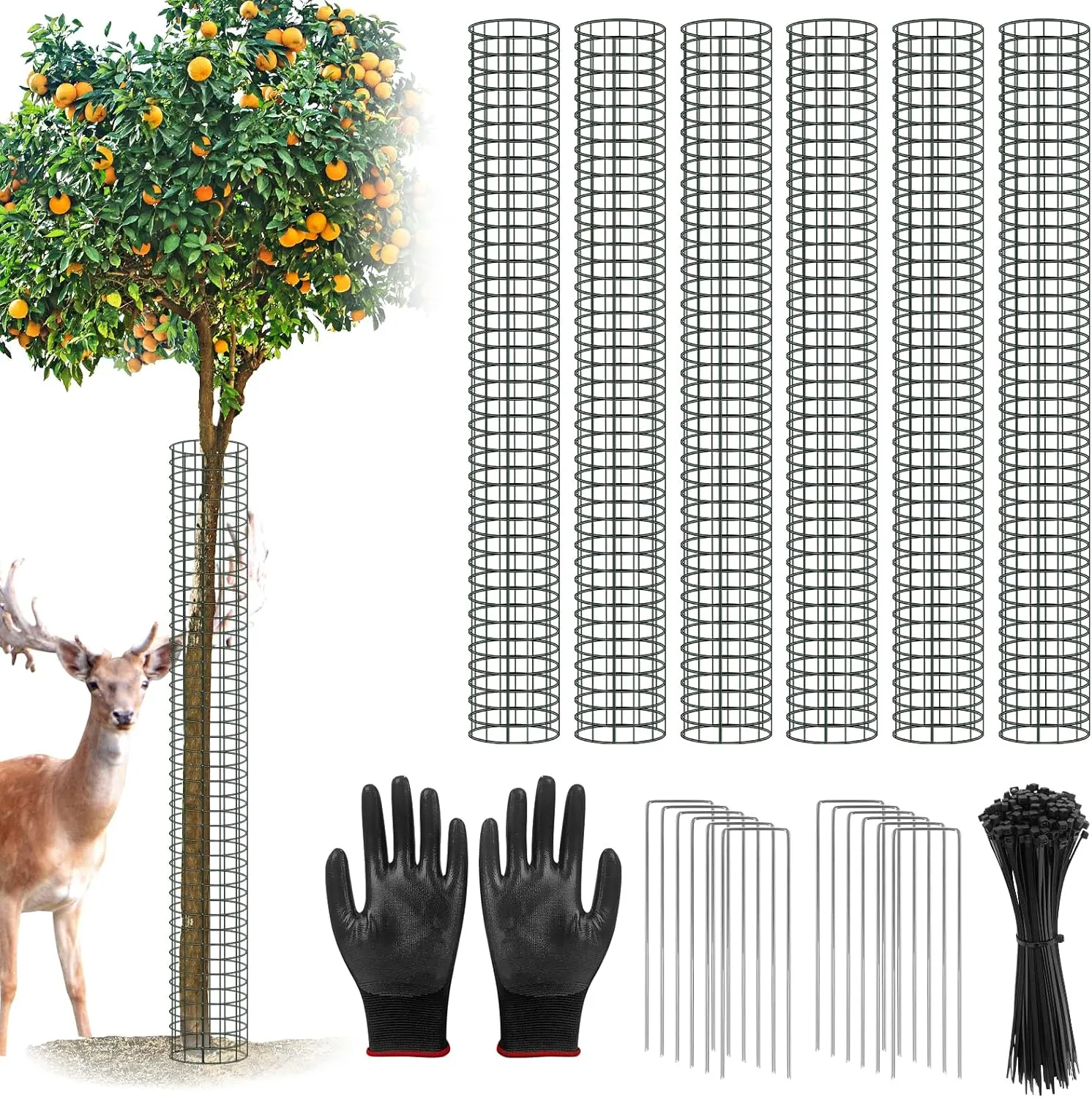 UQM 48 Inch Tree Trunk Protector, 6 Pcs Metal Tree Guards Trunk Protector with Glove & Metal Stakes & Zip Ties, Mesh Tree Bark Protector, Plant Protectors from Deer Animals Mowers Trimmers