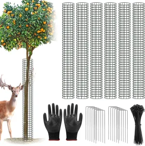 UQM 48 Inch Tree Trunk Protector, 6 Pcs Metal Tree Guards Trunk Protector with Glove & Metal Stakes & Zip Ties, Mesh Tree Bark Protector, Plant Protectors from Deer Animals Mowers Trimmers
