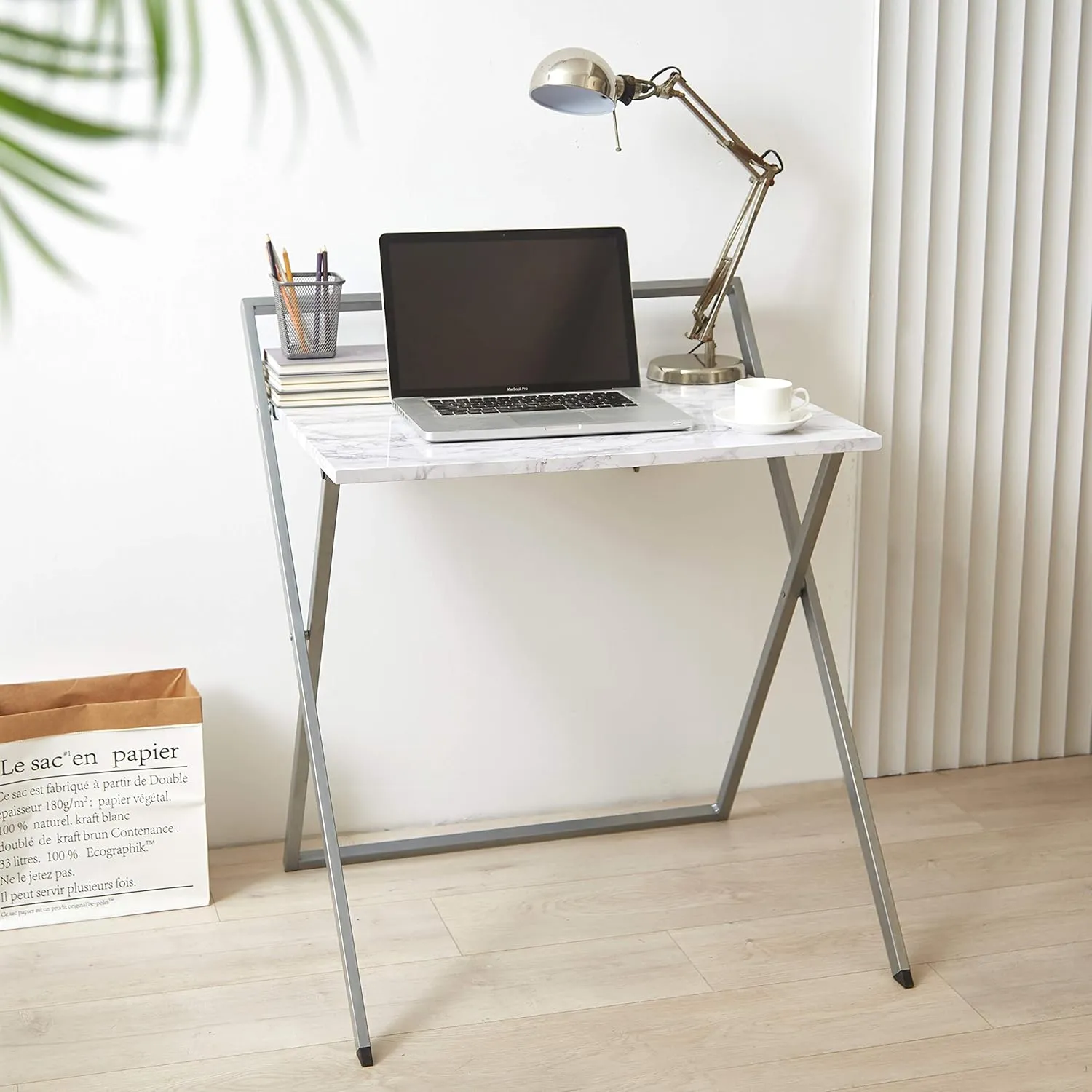 Urban Lifestyle Compact Folding Desk, White Marble