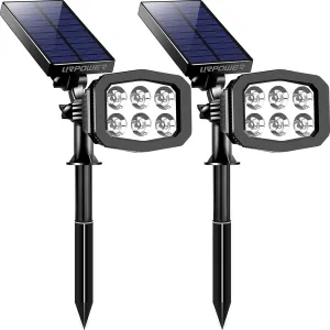 URPOWER Solar Lights Outdoor 2-in-1 Waterproof Solar Spotlight Auto On/Off Wall Lights Pathway Lights Landscape Lighting for Yard Garden Pool - Cool White (2 Pack)