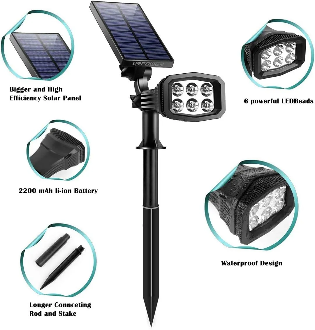 URPOWER Solar Lights Outdoor 2-in-1 Waterproof Solar Spotlight Auto On/Off Wall Lights Pathway Lights Landscape Lighting for Yard Garden Pool - Cool White (2 Pack)