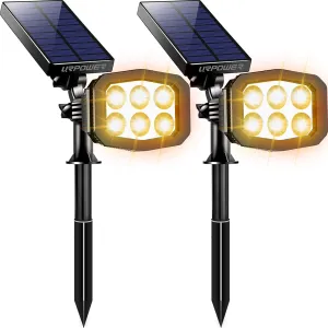 URPOWER Solar Lights Outdoor, Adjustable Solar Spot Lights Outdoor Spotlight 2-in-1 Waterproof Solar Landscape Lights Wall Light, Dusk-to-Dawn Solar Powered Lights for Yard, Garden (Warm White 2 Pack)