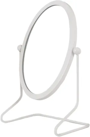 Vanity Makeup Mirror Iron Oval Dressing Mirror Adjustable Angle Makeup Mirror Simple Premium Feeling Home Desktop Mirror Table Desk Vanity Makeup Mirror(Color:White)