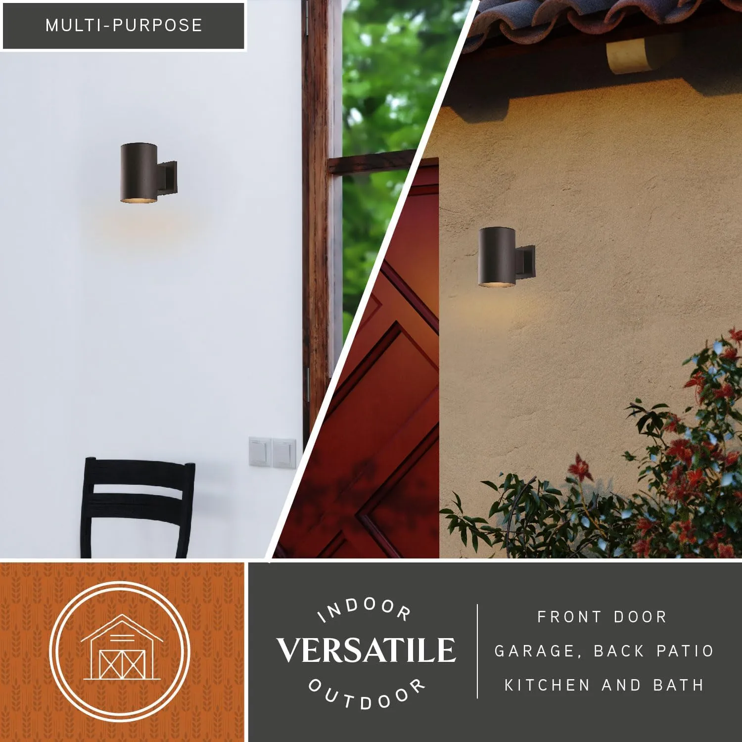 VAXCEL Chiasso Modern Outdoor Porch Light, 5" W x 7.25" H Black Cylinder Wall Sconce, Waterproof Dark Sky Wall Light for Porch, Patio, Deck, or Front Door
