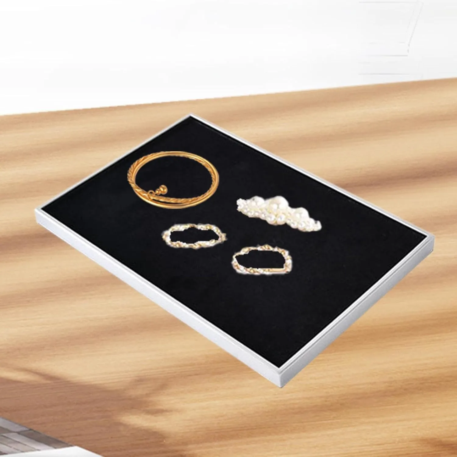Velvet Jewelry Display Tray Necklace Bracelet Rings Showcase Jewelry Holder for Pendant, Black