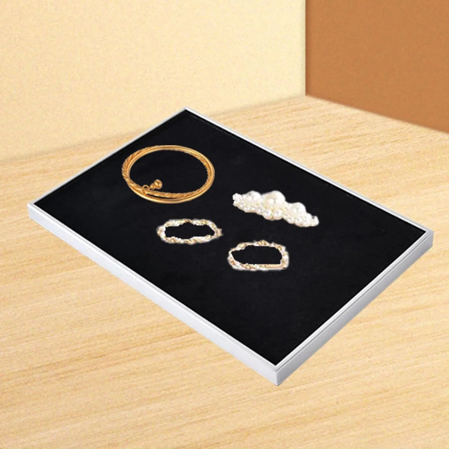 Velvet Jewelry Display Tray Necklace Bracelet Rings Showcase Jewelry Holder for Pendant, Black