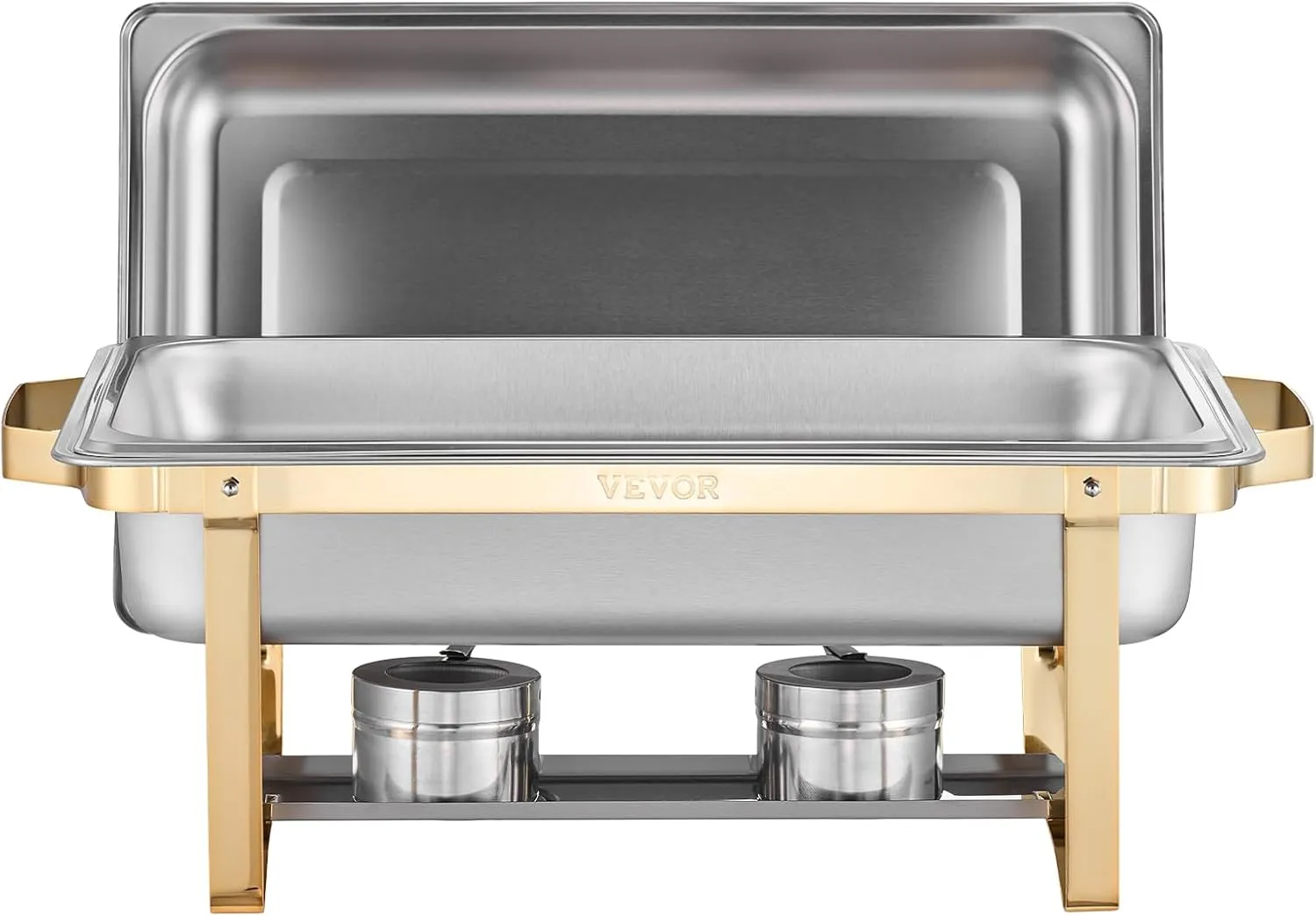VEVOR Chafing Dish Buffet Set, 8 Qt 4 Pack, Stainless Steel Chafer with 2 Full Size and 4 Half Size Pans, Rectangle Catering Warmer Server with Lid Water Pan Stand, for Weddings Parties Banquets, Gold