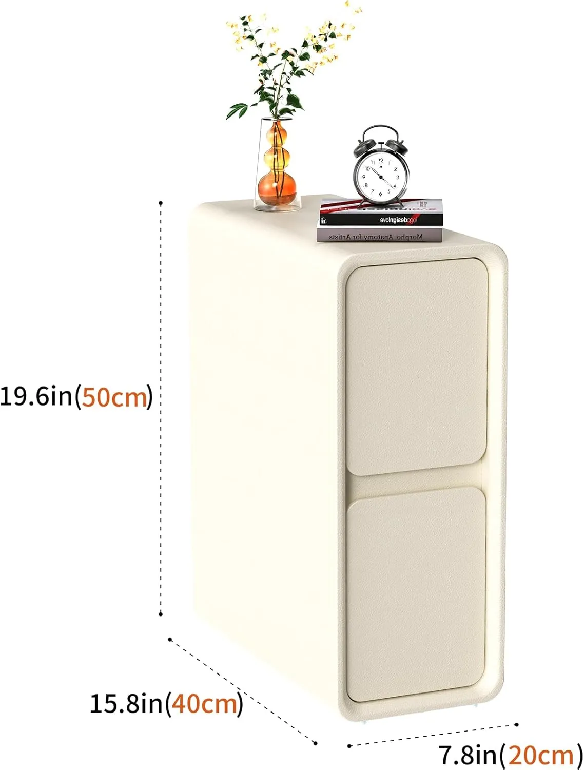 VICITON Modern Narrow Faux Leather Nightstand, Solid Wood Drawer, Storage Accent Table, Small Side End Table for Bedroom (Cream White, Narrow)