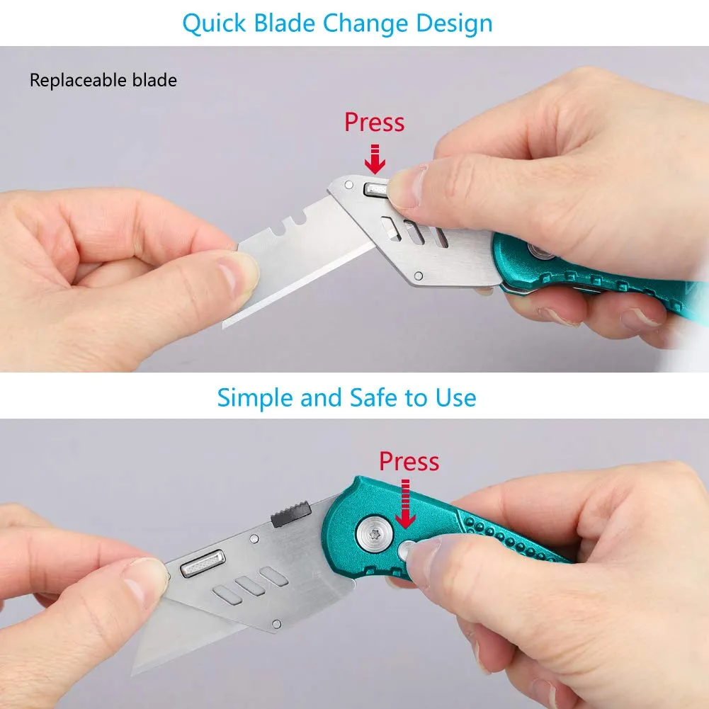 Vickay Box Cutter Knife Utility Knife with 5 SK5 Quick Change Blades, Safety Axis Lock Design Razor Knife, Lightweight Aluminum Body Belt Clip for Office Viridian Green