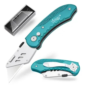 Vickay Box Cutter Knife Utility Knife with 5 SK5 Quick Change Blades, Safety Axis Lock Design Razor Knife, Lightweight Aluminum Body Belt Clip for Office Viridian Green