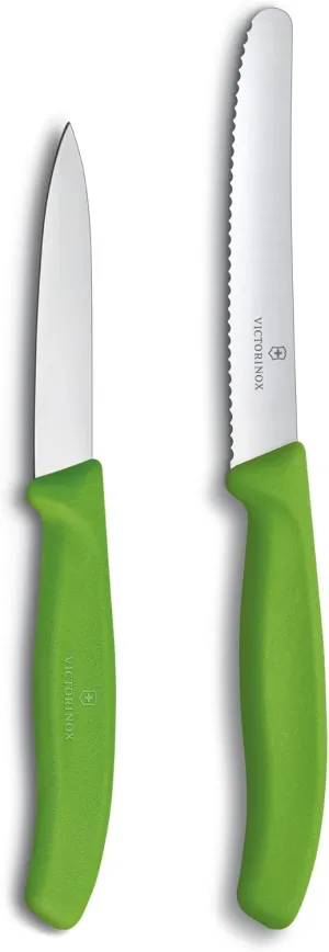 Victorinox Swiss Classic Paring Knife Set - Includes Exceptional Paring Knife & Utility Knife - Kitchen Knives for Home Essentials - Green Handles, 2-Piece Set
