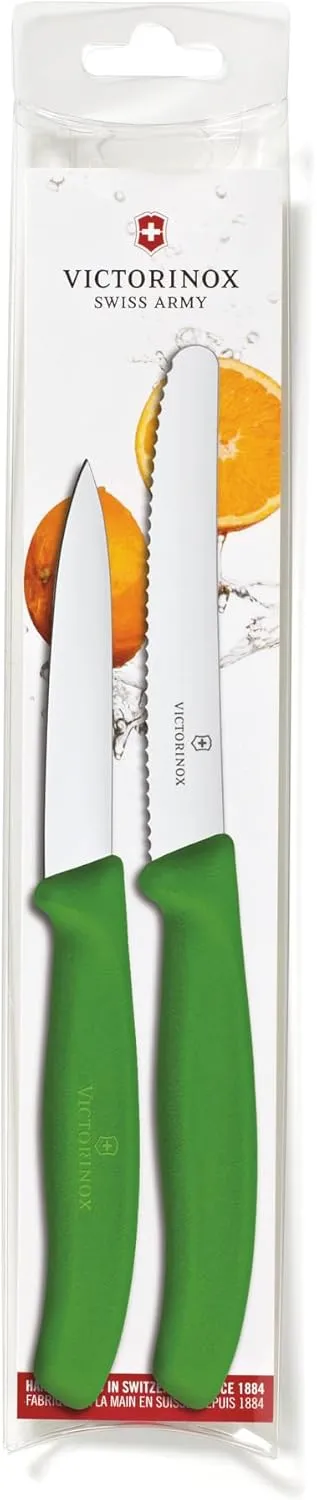 Victorinox Swiss Classic Paring Knife Set - Includes Exceptional Paring Knife & Utility Knife - Kitchen Knives for Home Essentials - Green Handles, 2-Piece Set