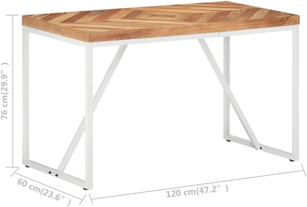 vidaXL Dining Table with Chevron Design - 47.2"x23.6"x29.9", Handcrafted from Solid Acacia and Mango Wood, Industrial Style, Assembly Required