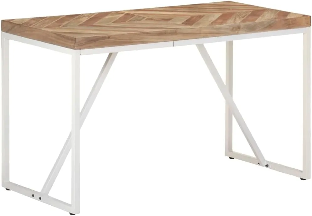 vidaXL Dining Table with Chevron Design - 47.2"x23.6"x29.9", Handcrafted from Solid Acacia and Mango Wood, Industrial Style, Assembly Required