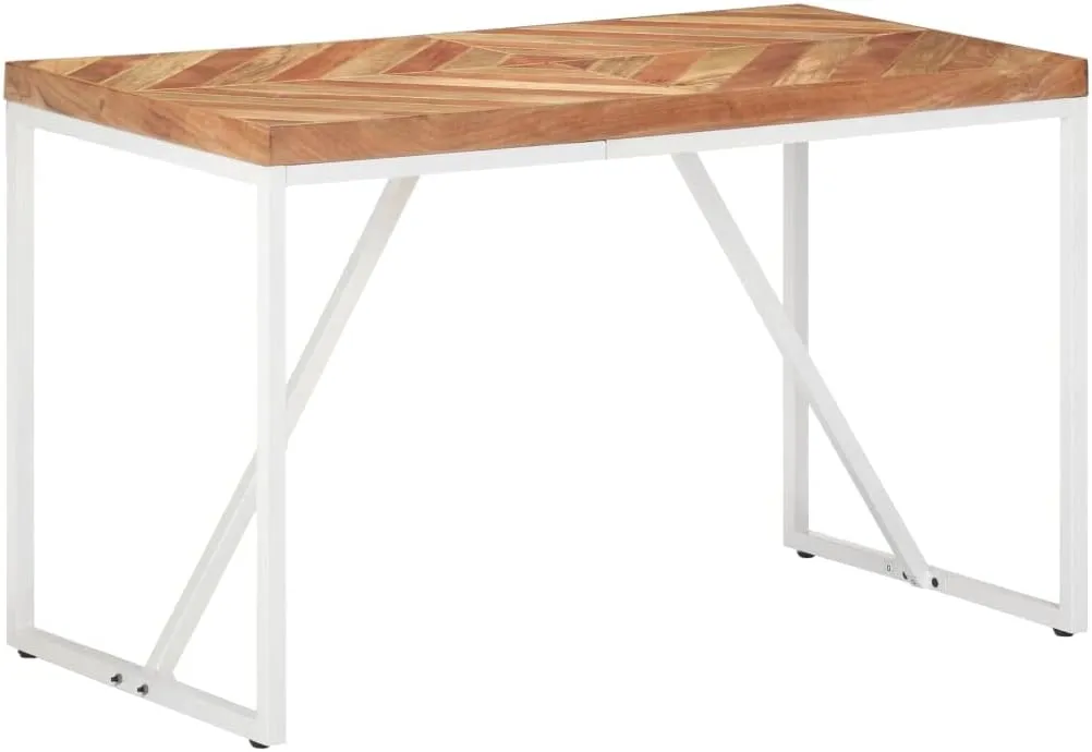 vidaXL Dining Table with Chevron Design - 47.2"x23.6"x29.9", Handcrafted from Solid Acacia and Mango Wood, Industrial Style, Assembly Required