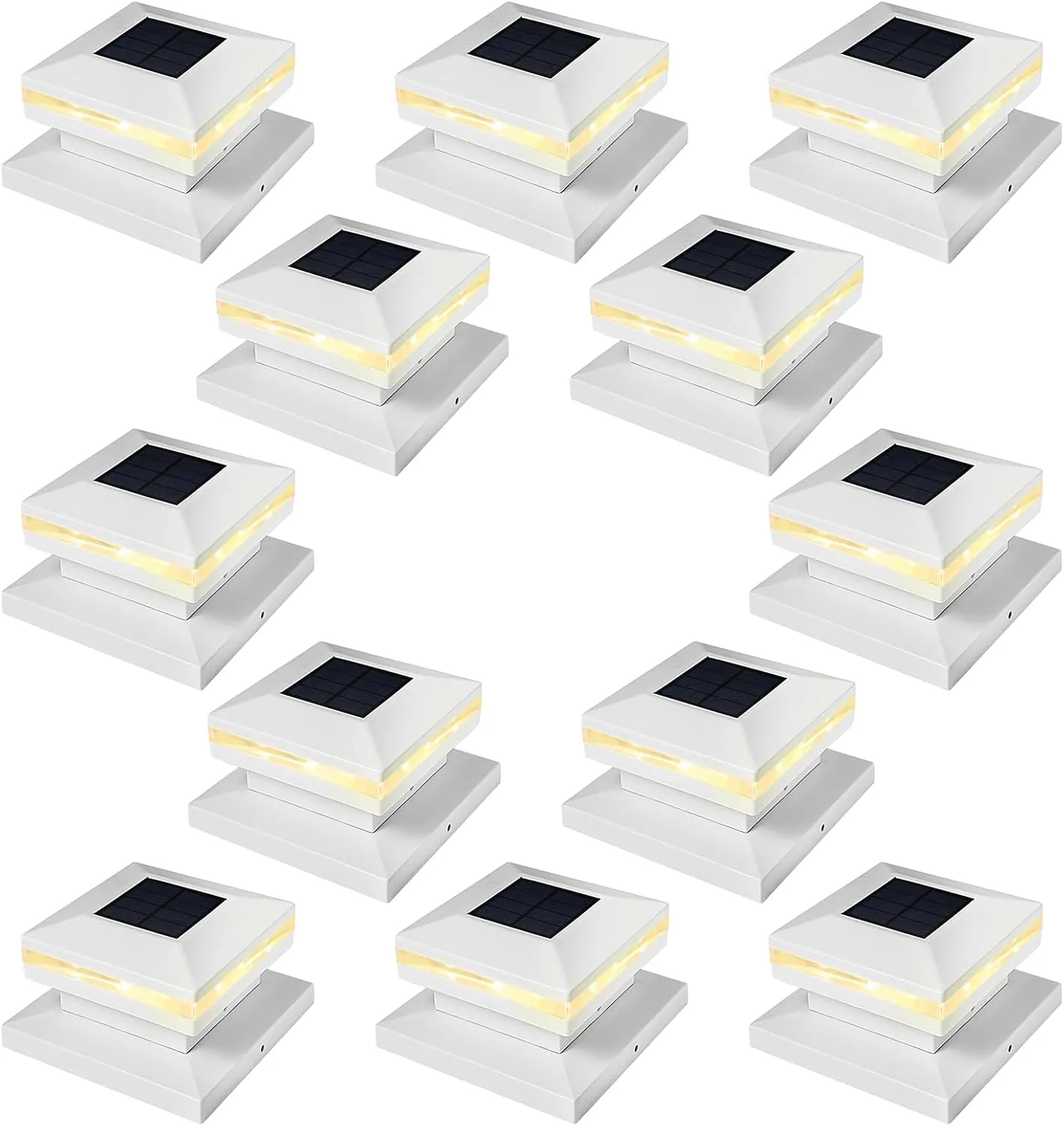 Viewsun 12 Pack Solar Post Cap Lights, Outdoor Fence Solar Powered White Shell Caps for Deck, Patio, Garden Decor, Warm White High Brightness SMD LED Lighting, Lamp Fits for 4x4 or 6x6 Wooden Posts