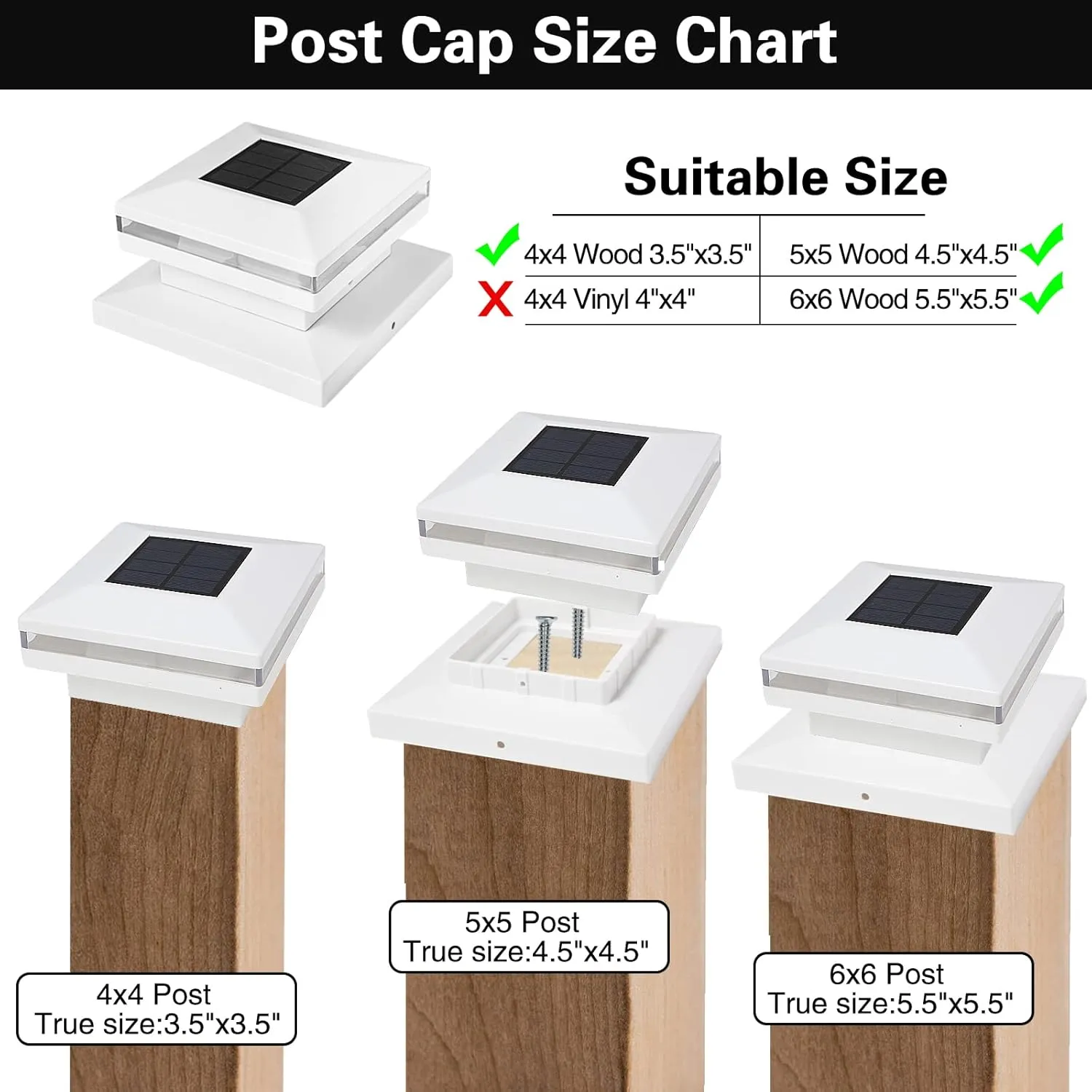 Viewsun 8 Pack Solar Post Cap Lights, Outdoor Fence Solar Powered White Shell Caps for Deck, Patio, Garden Decor, Warm White High Brightness SMD LED Lighting, Lamp Fits for 4x4 or 6x6 Wooden Posts