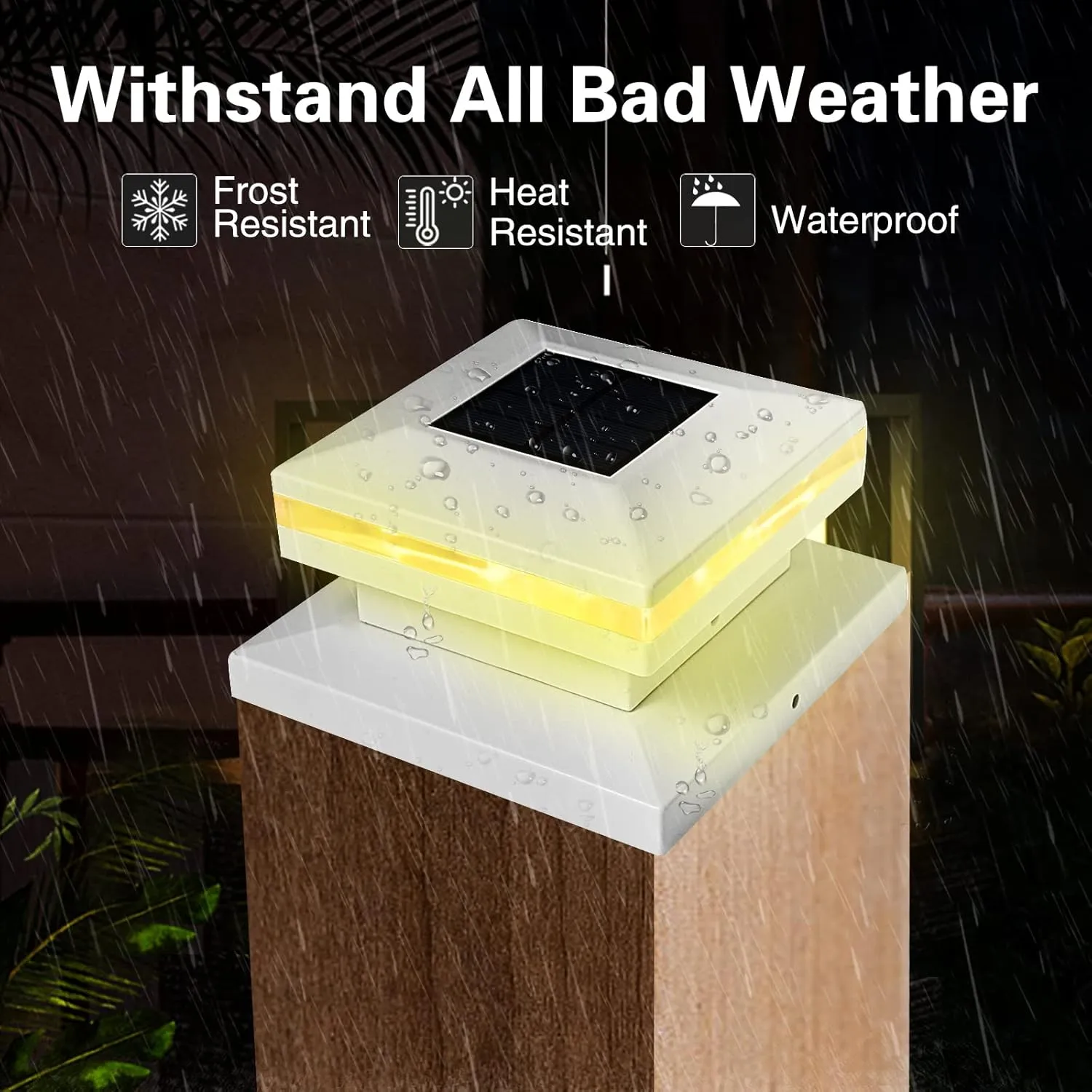 Viewsun 8 Pack Solar Post Cap Lights, Outdoor Fence Solar Powered White Shell Caps for Deck, Patio, Garden Decor, Warm White High Brightness SMD LED Lighting, Lamp Fits for 4x4 or 6x6 Wooden Posts