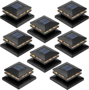 Viewsun 8 Pack Solar Post Lights, Outdoor Fence Post Cap Light Solar Powered Caps for Deck, Patio, Garden Decor, Warm White High Brightness SMD LED Lighting, Lamp Fits for 4x4 or 6x6 Wooden Posts