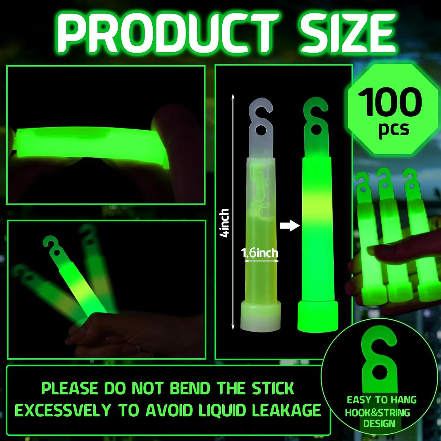 VIHOSE 100 Pcs 4" Glow Sticks Bulk Emergency Light Sticks Survival Glow in The Dark Sticks for Camping Hiking Earthquake Activities Supplies Party Favors