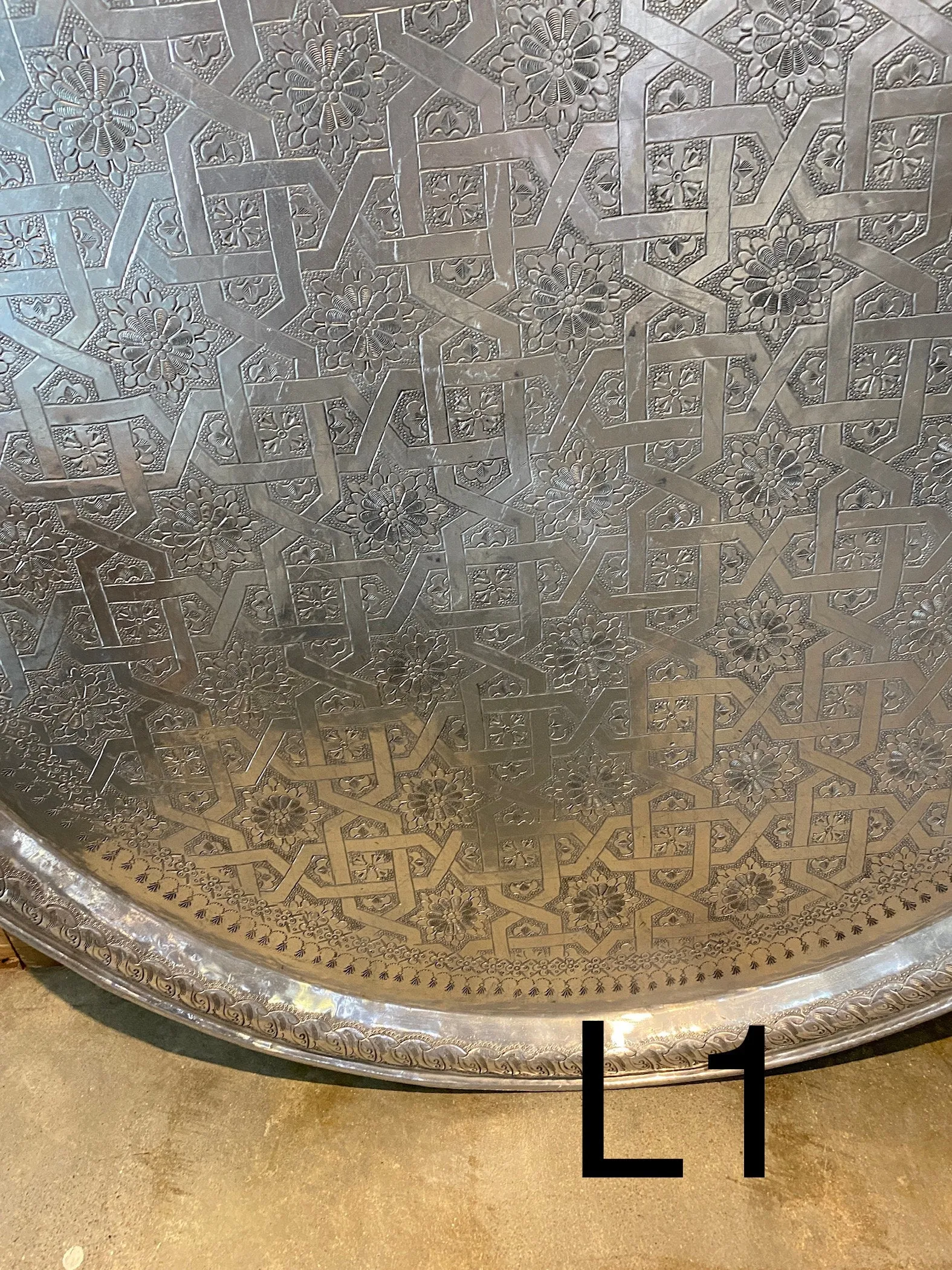 Vintage  about 1970 Extra Large moroccan tray table aluminum 38"
