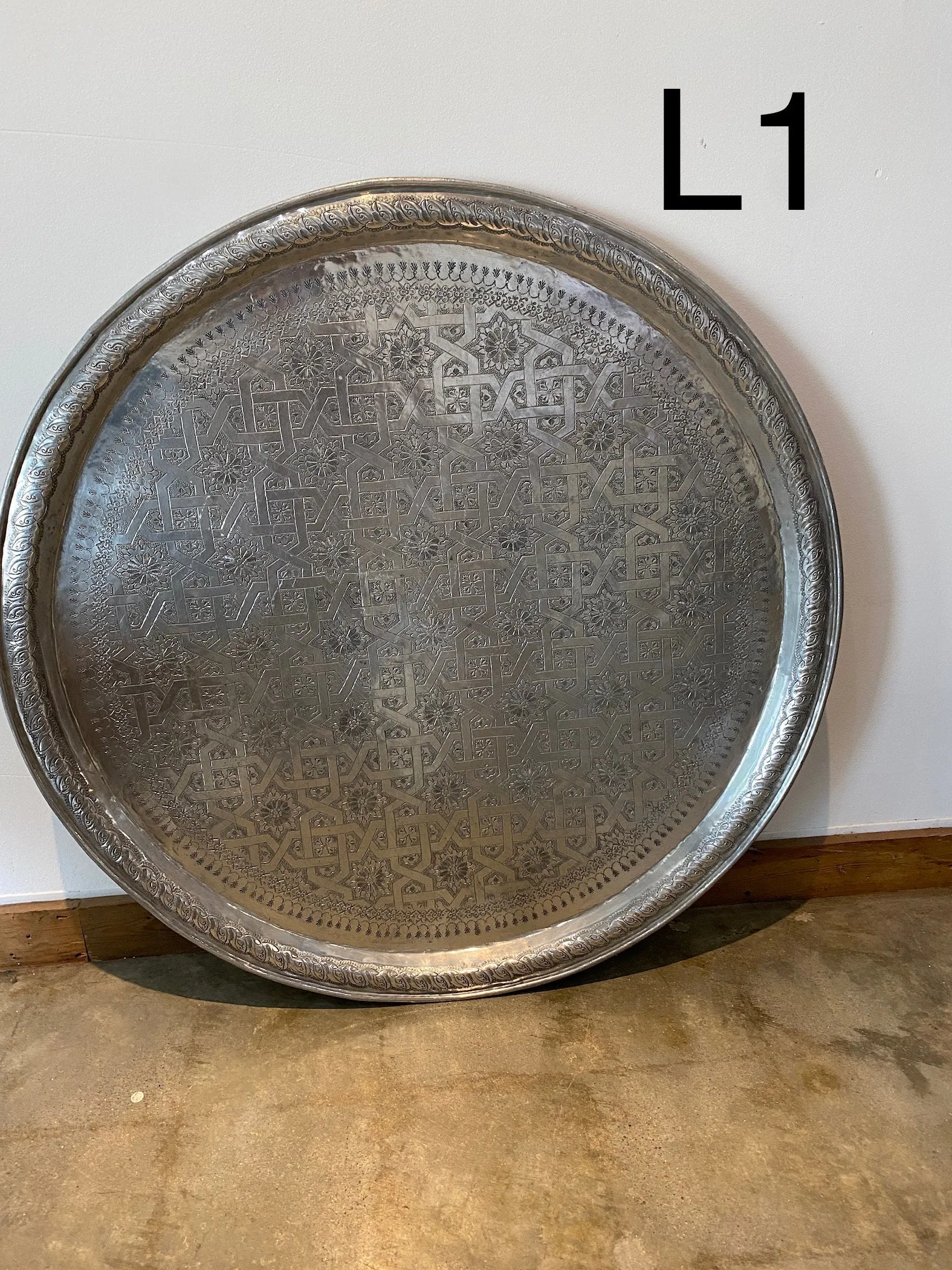Vintage  about 1970 Extra Large moroccan tray table aluminum 38"